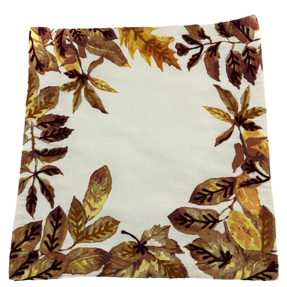 Nicole Miller Home Fall Leaf Napkins Set of 7 Velvet Flocked Embroidered Harvest
